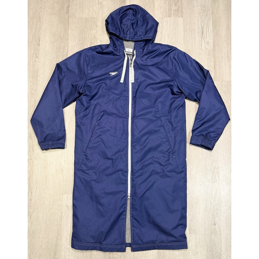 Speedo Swim Hooded Parka Jacket Unisex Size XS Navy Blue Fleece Lined Full Zip